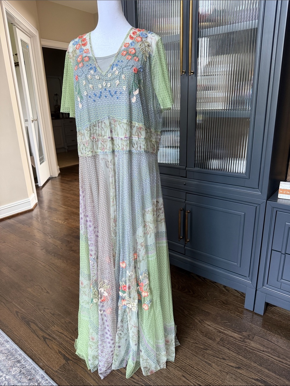 Johnny Was Light Green Floral Maxi Dress - Picture 3 of 12
